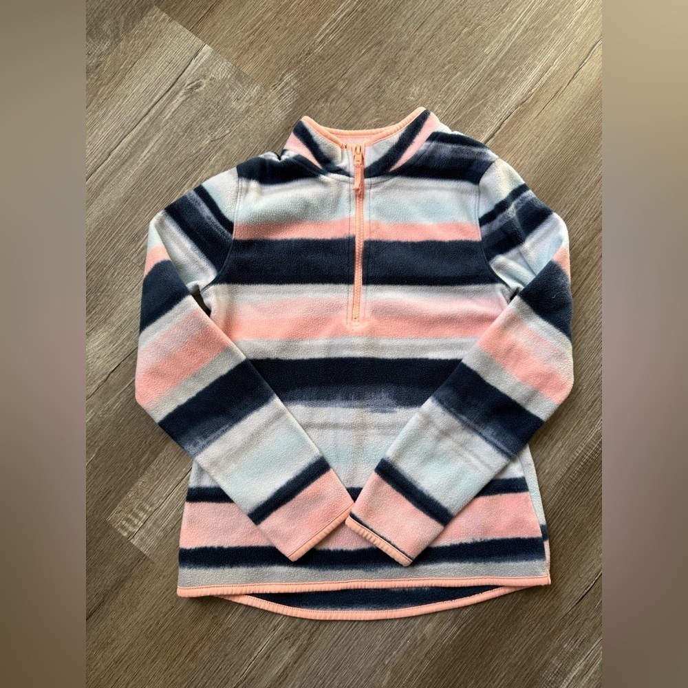 Striped Multi Color Quarter Zip Girls Pullover Sweatshirt Sweater Pink Blue L - Picture 1 of 6